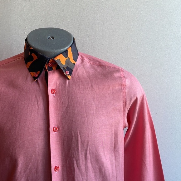 Pink Dress Shirt Size Medium Orange Camouflage - Picture 9 of 9